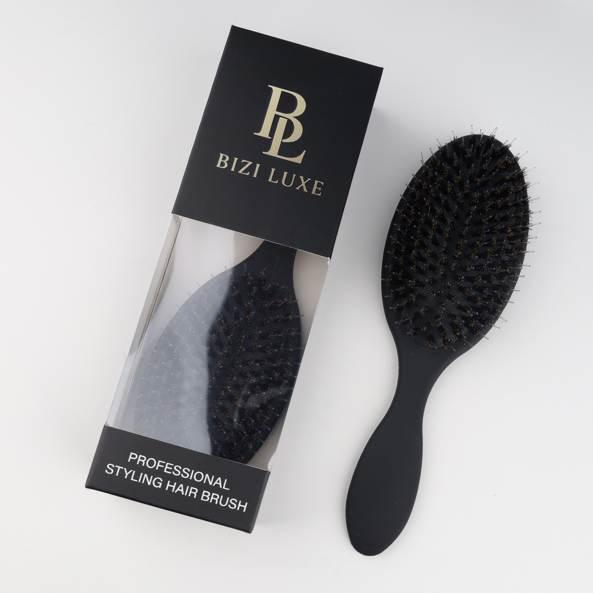 BiziLuxe Extensions Bürste – Entwirrbürste - Boar Bristle Mix – Schwarz